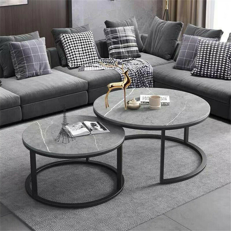 Ivy Bronx 2 Piece Marble Round Nest Of Tables Coffee Table Set Sintered Stone Top Side End